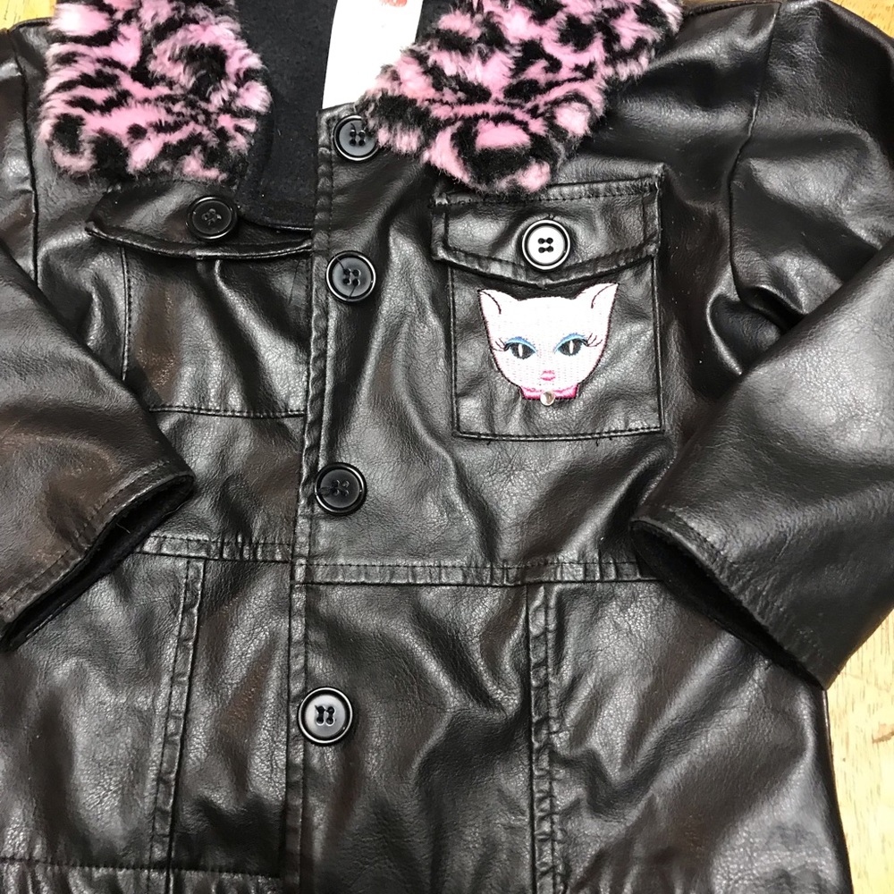 Girls Black Jacket With Pink Kitten size 2T